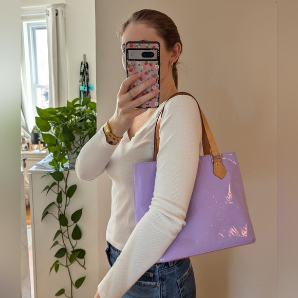 *Re-painted* lilac purple Louis Vuitton Houston vernis bag - Picture 9 of 15